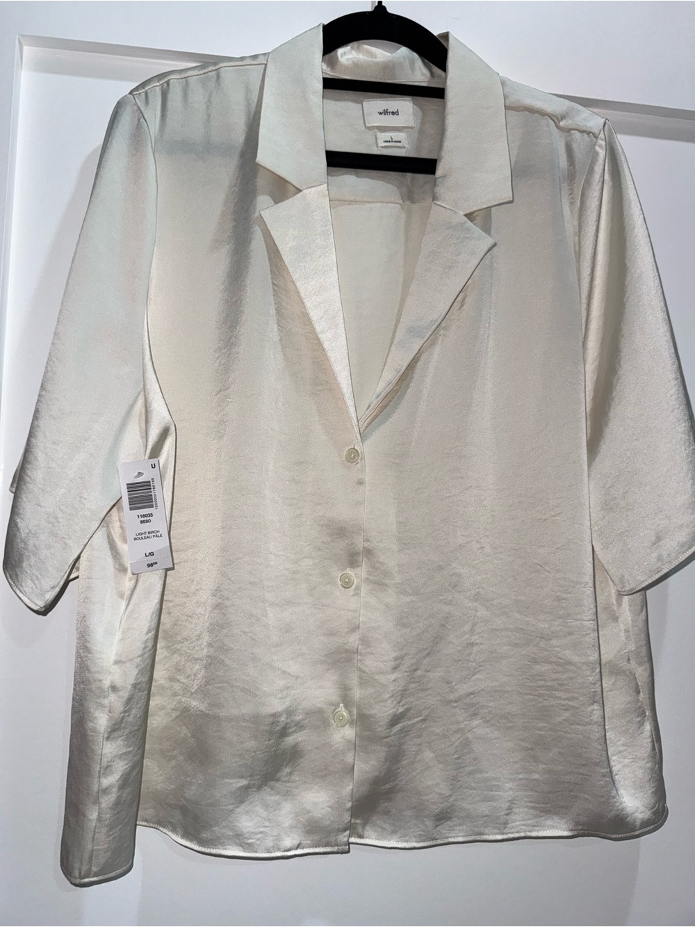 Aritzia Wilfred Light Birch Satin Short-Sleeve Button Shirt